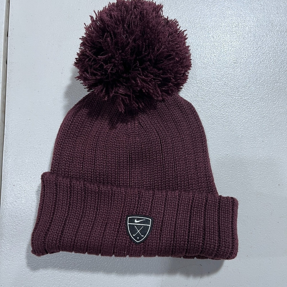 Nike Golf Maroon Pom Pom Beanie Hat One Size Fits Acrylic Winter